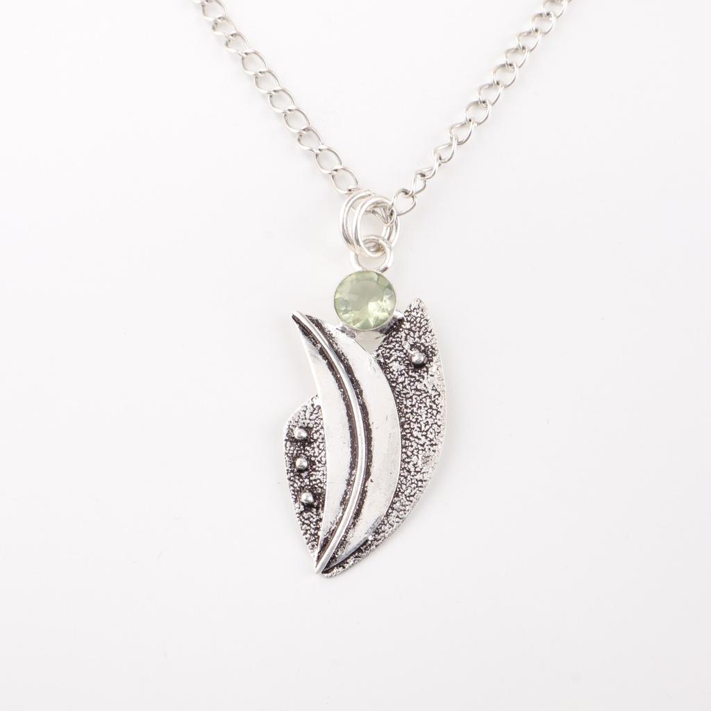 Green Amethyst Gemstone 925Sterling Silver Jewelry Handcrafted Designer Pendant PP-36-11