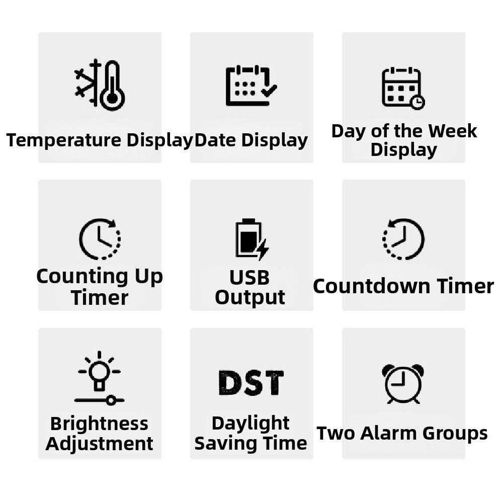2 Alarms Large Digital Clock 12/24H Format Dual Control Table Clock Alarm Clock  for Living Room