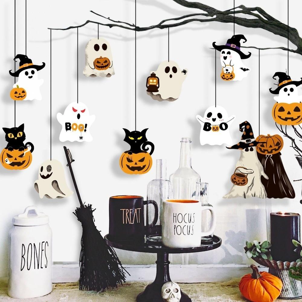 Cute Halloween Paper Hanging Ornament Cat Pumpkin Pendant Creative Ghost Ornament Yard Decor