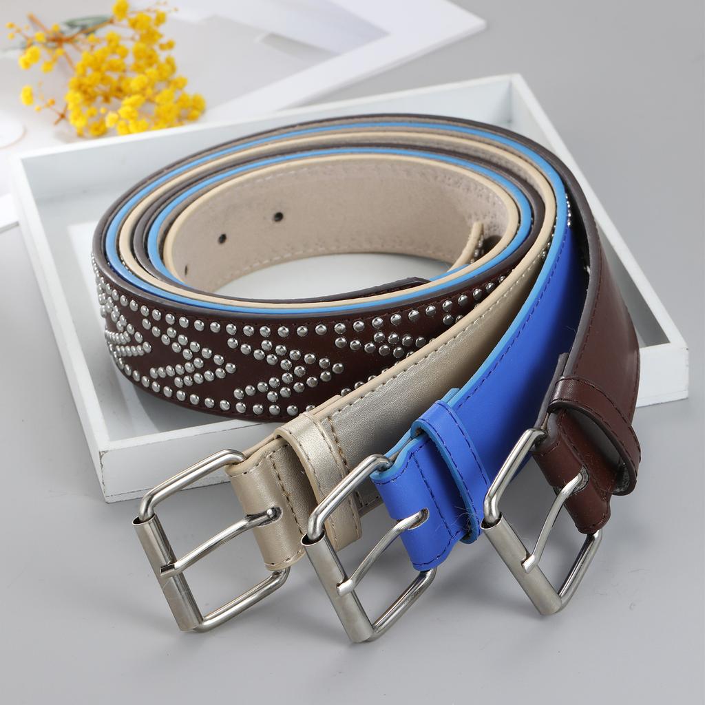 Ladies Pin Buckle Rivet Belt Casual Pu Belt Jeans Belt Support