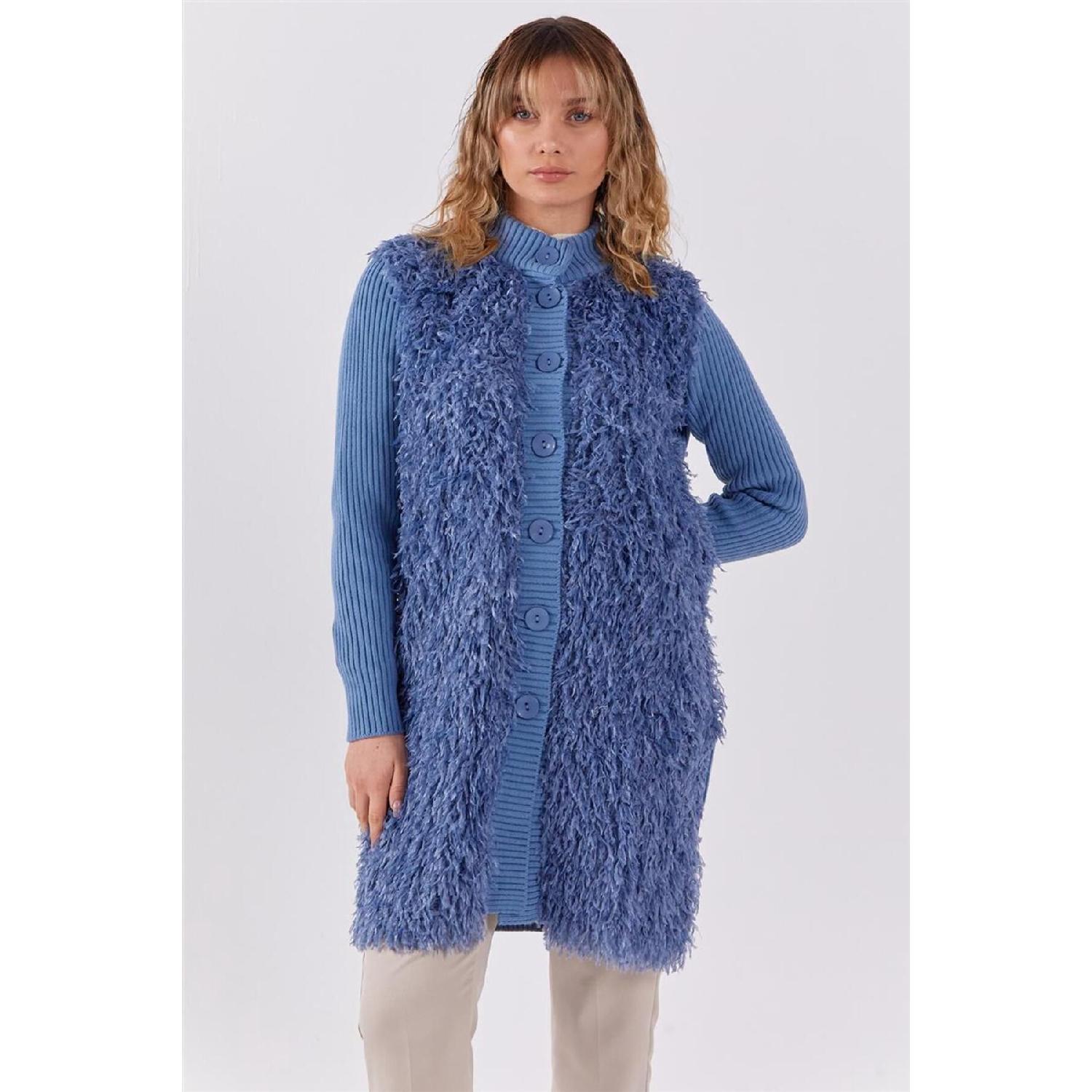 

Ribbed Indigo Knitted Cardigan With Fringed Front 1 індиго