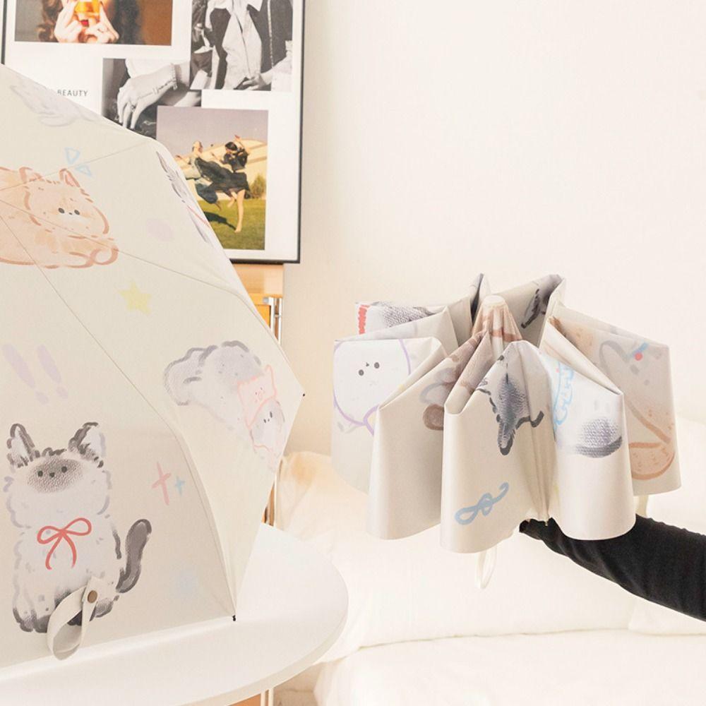 3-Ribs Cat Sun Protection Umbrella UV Protection Folding Sun Umbrella  Outdoors