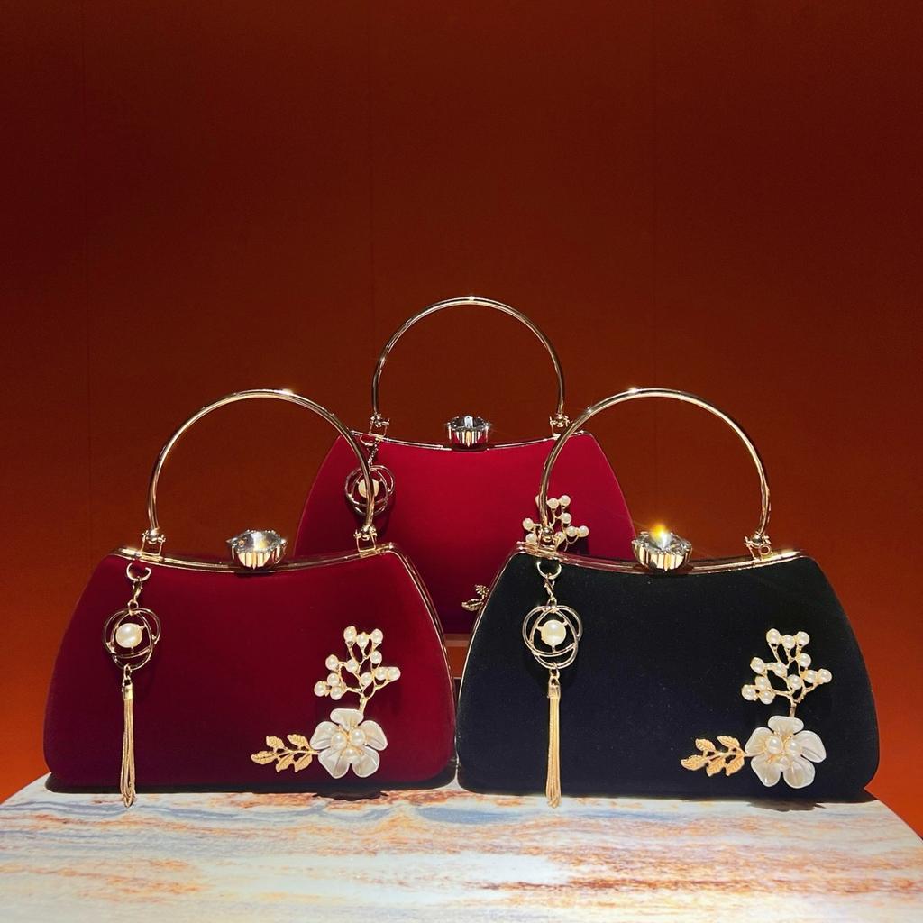 Tassel Accessory Handbag, New Chinese Style Banquet Dress Bag, Bag Flag, Cheongsam Cross-body Bag, Woman's Hand-held Bag Casually