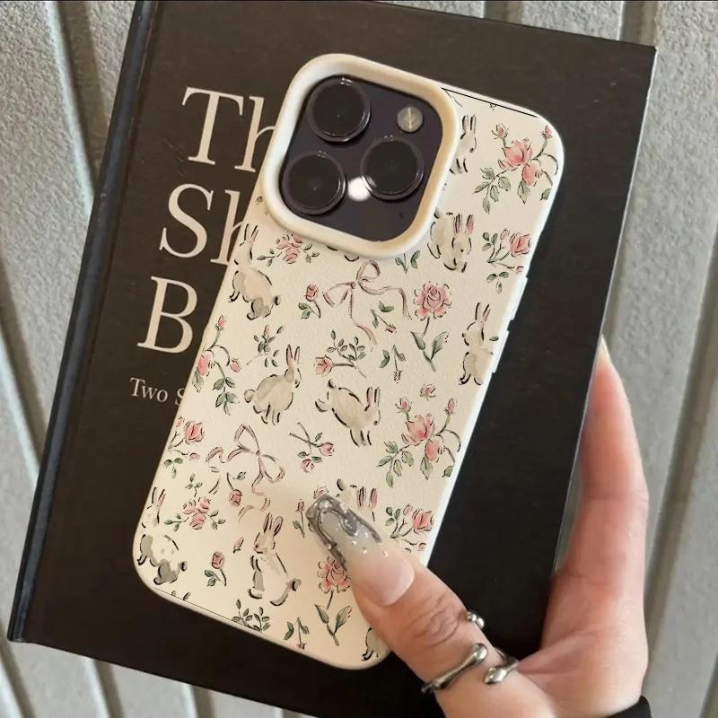 Cute Butterfly Bunny Pink Floral Print Phone Case For iPhone 17 16 Pro Max 15 14 Plus 13 12 11 X XS XR 16E Air Shockproof Cover