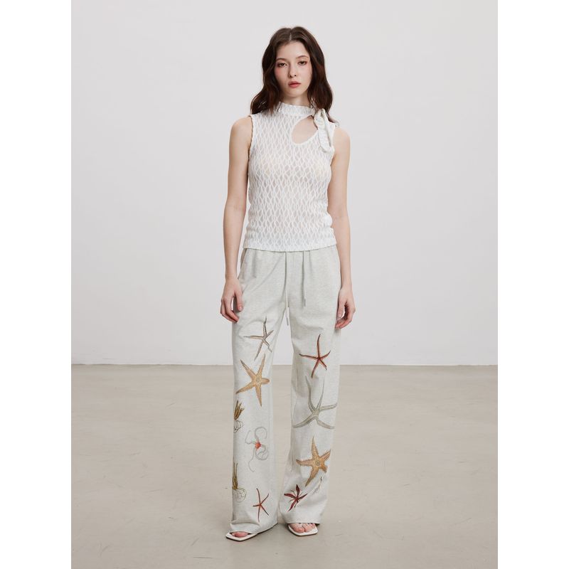 Thelight Lucky Starfish Series Relaxed Oxygen Casual Sweatpants Women M Flower Gray Trousers Dog Walking Wear