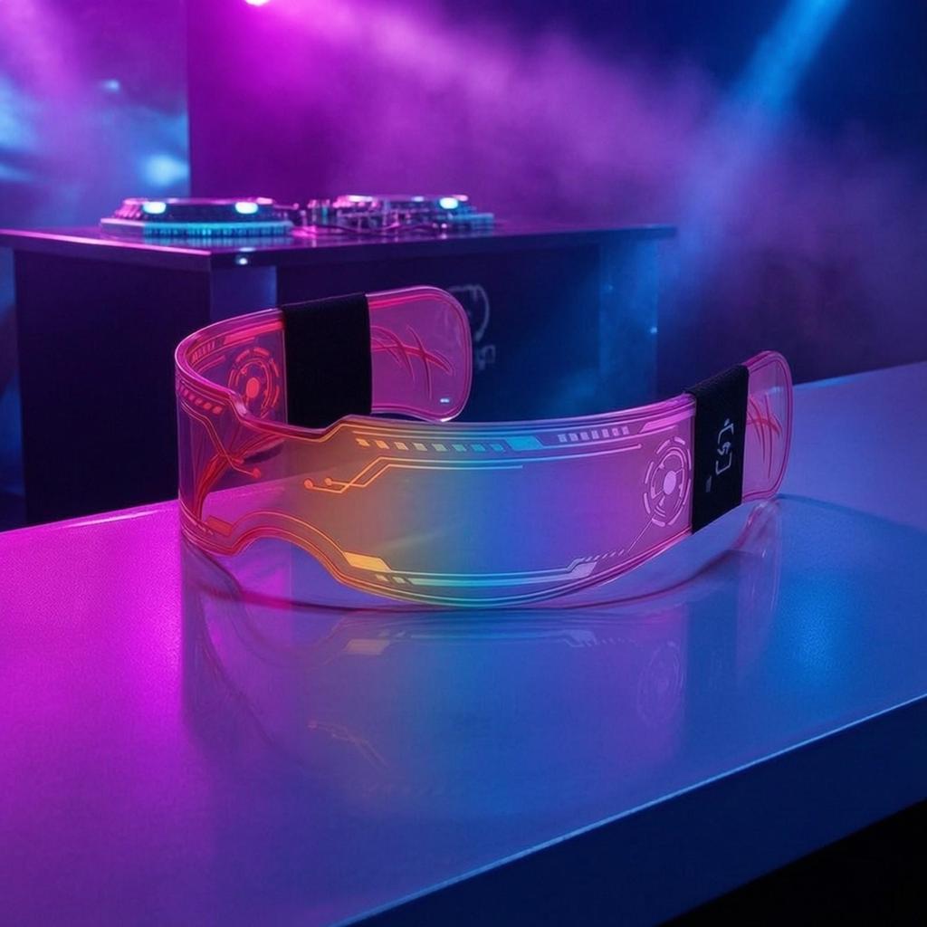 Multicolor Light-up Glasses | Adjustable-Looking Band, futuristic Goggles with