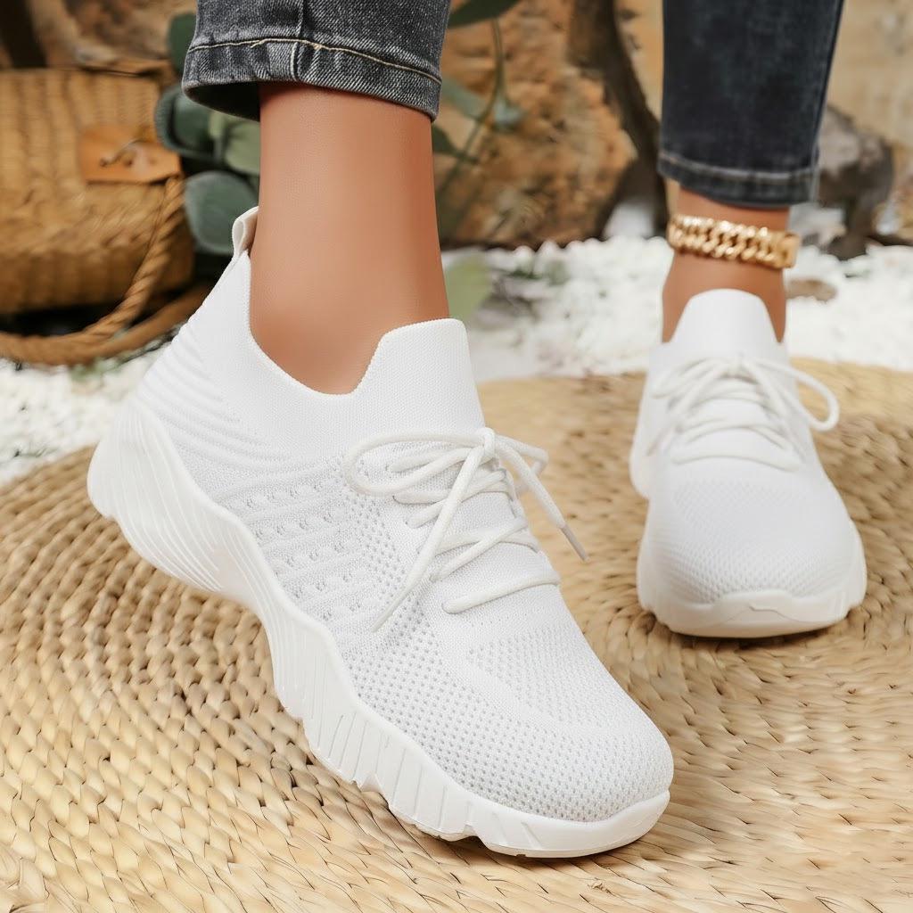 Women's European & American Style Breathable Flyknit Sneakers - Lightweight, Large Size, Casual Sports Shoes
