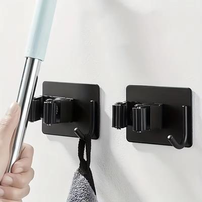 Stainless Steel Mop Holder Wall Mounted Self-Adhesive Kitchen Bathroom Waterproof Multi-Purpose Broom Hanger Strong Hook