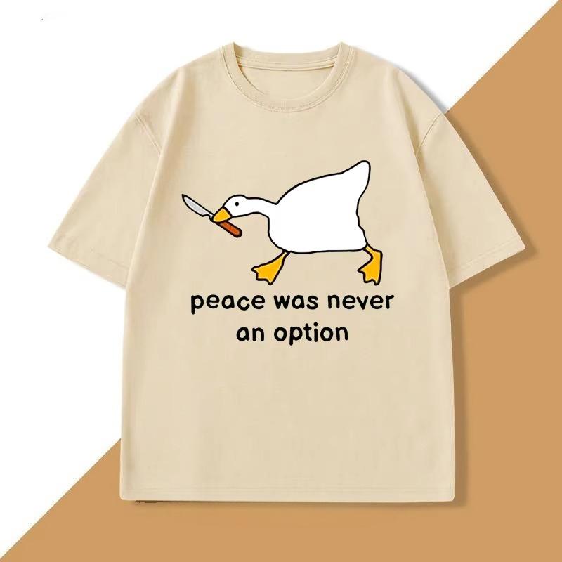 Peace Was Never An Option T Shirt WOMEN Murder Duck T-Shirt Funny Duck Goose Graphic T Shirts Casual Cotton Short Sleeve Tees