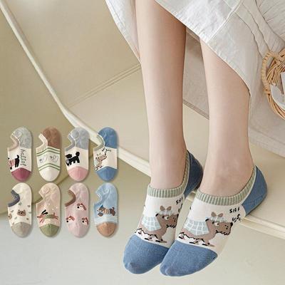 Cartoon-Print Niedliche Socken-Hausschuhe Damen Silikon Rutschfest Niedriger Schnitt Socken Freizeit Baumwolle Atmungsaktiv Sommer Unsichtbar No-Show Socken