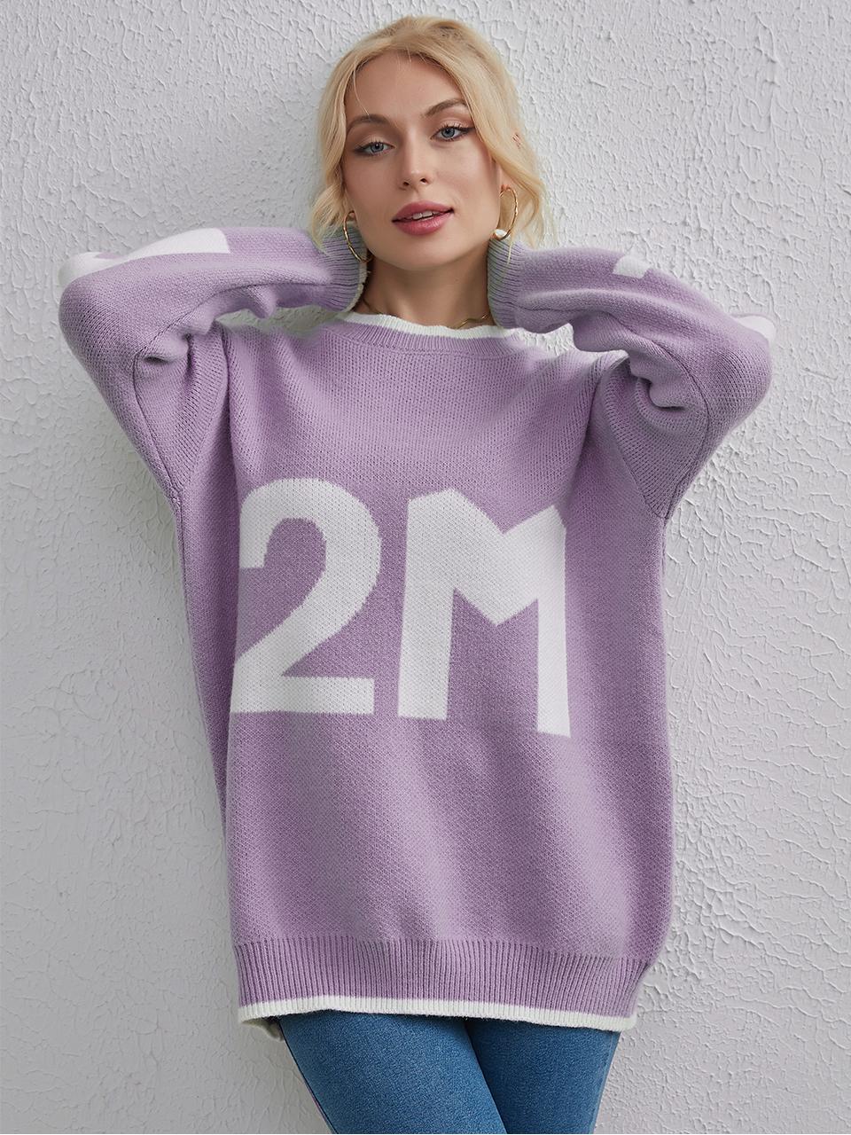 

Cinemore весна-осень женский свитер однотонный свободный повседневный пуловер теплый базовый топ с длинным рукавом и круглым вырезом вязаный джемпер свитер One Size фиолетовый