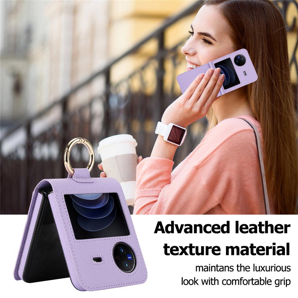 Cross Stripes Leather Credit Cards Slot Ring Holder Case For VIVO X Flip Protective Back Cover