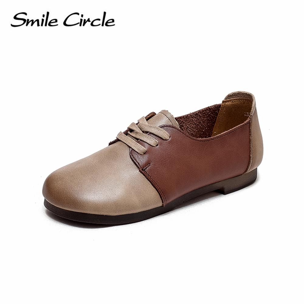 

Женские туфли на плоской подошве в британском стиле из натуральной кожи, повседневная обувь с круглым носком на шнуровке, модная женская кожаная обувь с мягкой подошвой 35 коричневый