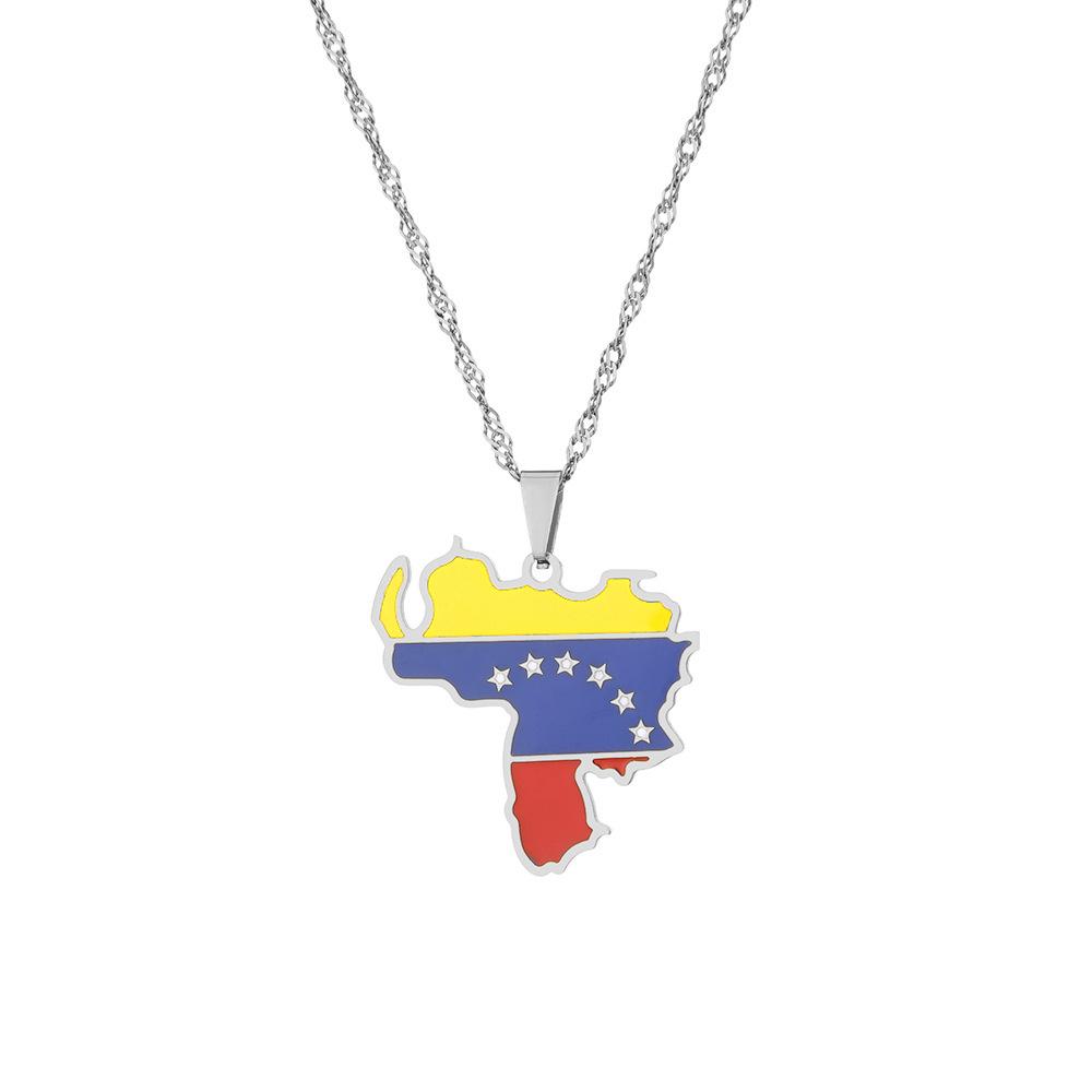 Venezuela Flag Map Necklace Venezuelan National Style Stainless Steel Pendant Necklace Venezuela Jewelry 50cm