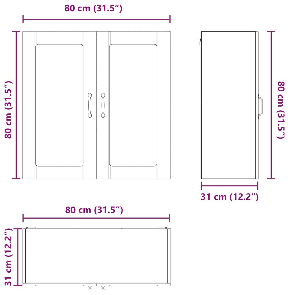 Wall Mounted Glass Cabinet LUCCA Artisan Oak 80 x 31 x 80 cm