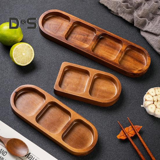 Wooden Divided Serving Tray Condiment Dish Multi Compartment Sauce Dishes for Snacks Appetizers Fruit Candy Elegant Wood Plates for Everyday Use