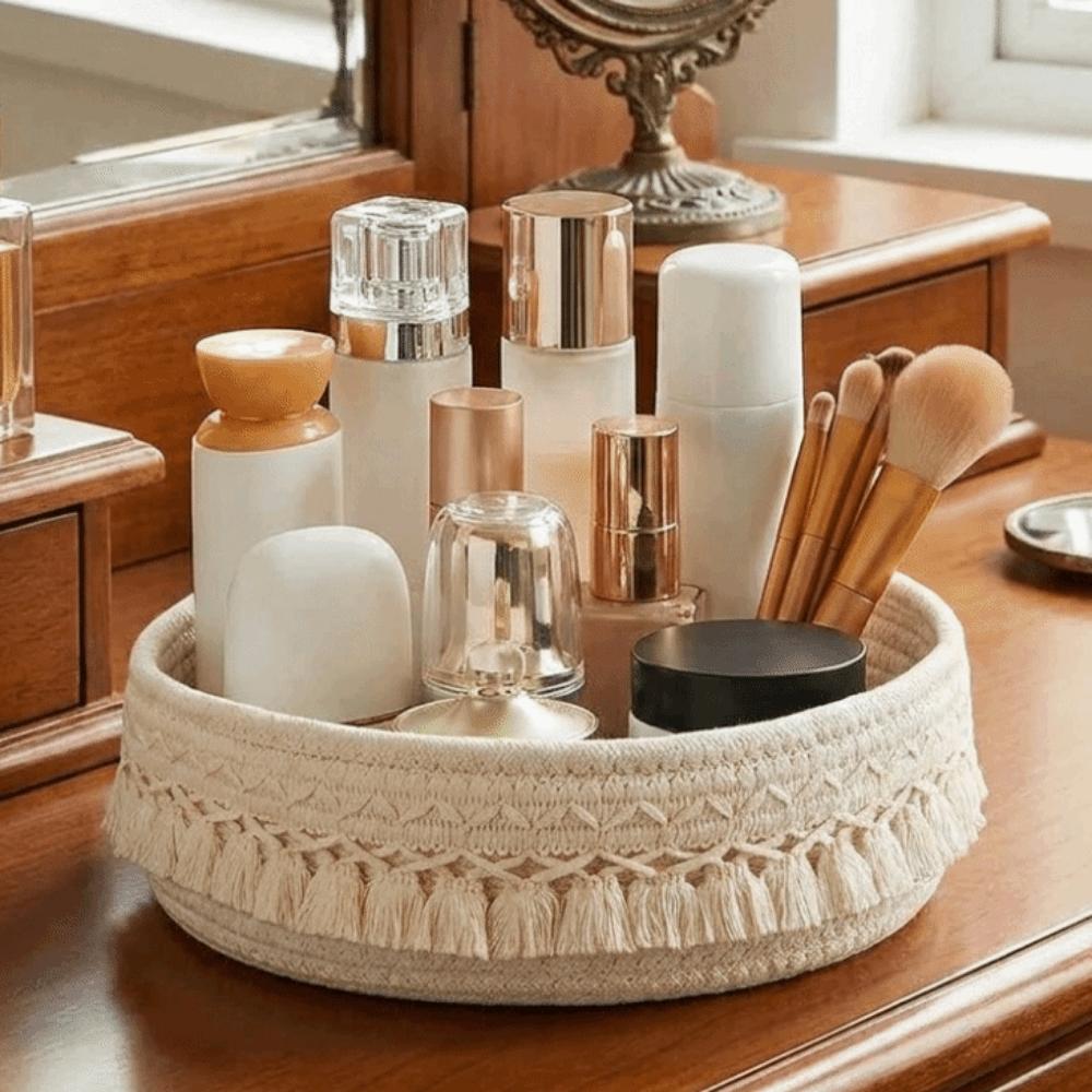 Large Capacity Cosmetic Storage Basket Cotton Rope Sundries Organizer for Household
