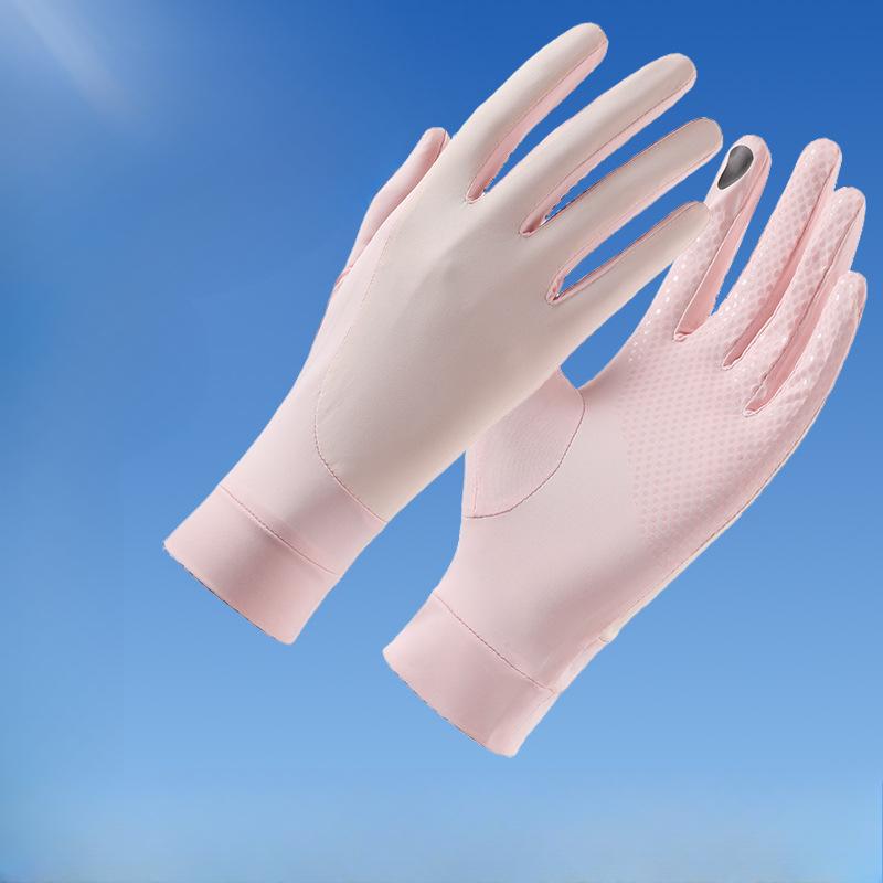 Summer Sun Protection Gloves for Women's UV Color Blocking Anti Slip Driving Ice Silk Outdoor Riding Sports Thin Gloves