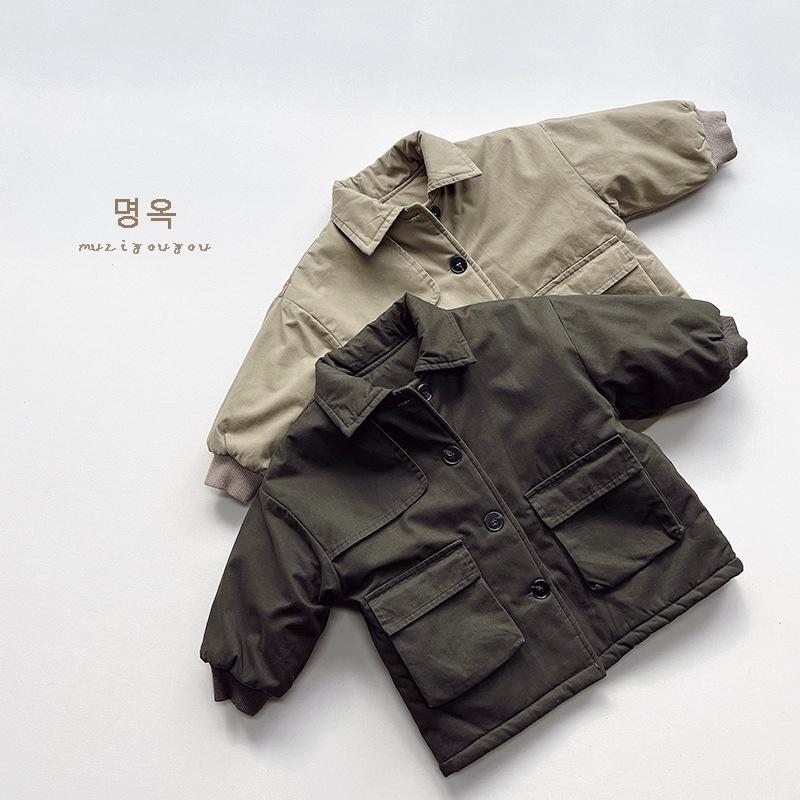 Kids Unisex Harajuku Style Thicken Mid Length Windbreaker Coat Winter Warm Outerwear