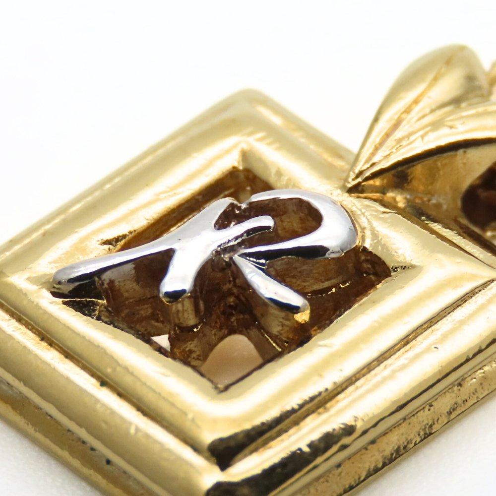 Used NINA RICCI Necklace NR logo metal 5.0g gold Square
