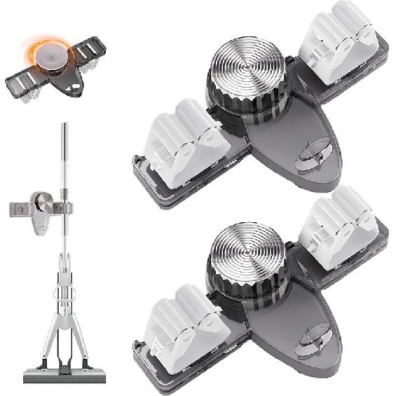 2шт держатель для швабры, вешалка для швабры, присоска без проколов, многоцелевая настенная стойка для швабры, держатель для органайзера для швабры в ванной комнате (Прозрачный+Серый)