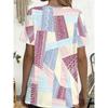 Women's Vintage T-Shirt - Short Sleeve Round Neck  Top with Pockets  Full-Body Patchwork