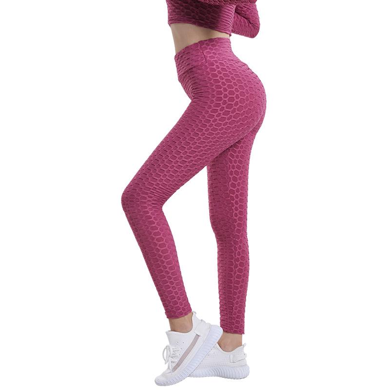 European & American Jacquard High Elastic Yoga Pants - Solid Color, High Waist, Hip Lifting Leggings for Women's Fitness
