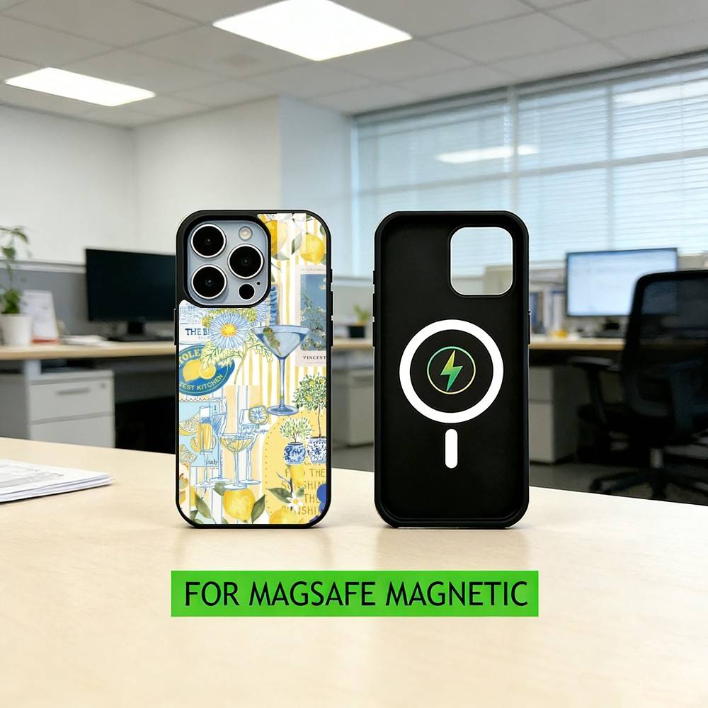 Ocean Wine Glass Lemon Phone Case For iPhone17,16,15,14,13,12,11 Plus,Pro Magnetic For Magsafe Wireless Charging