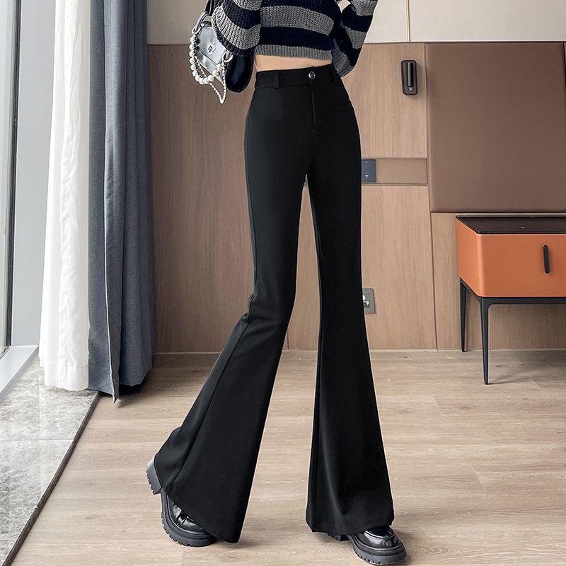 Petit Pantalon Élastique Noir Évasé Amincissant Taille Haute pour Femme Printemps