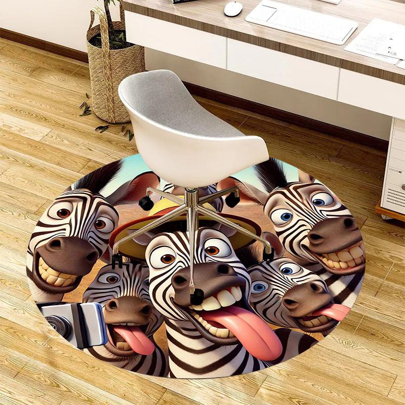 

1pc Selfie with zebras and donkey. Round carpet, Made of Polyester,Perfect for Decorating Office Chairs, Living Rooms,fplt014 80cm by 80cm