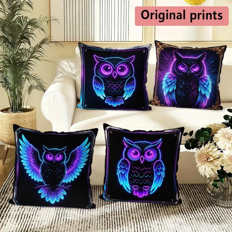 Neon Glow Owl Print Throw Pillow Covers Pattern Cushion Cover Suitable For Sofa Bedroom Car Pillow Cover