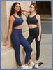 Yvette Yoga Pants with Denim Cropped Sports Size Navy Women's High-Waisted Pockets, Print, Cover, Compression, Length, Yoga, Running, Gym, Tights,