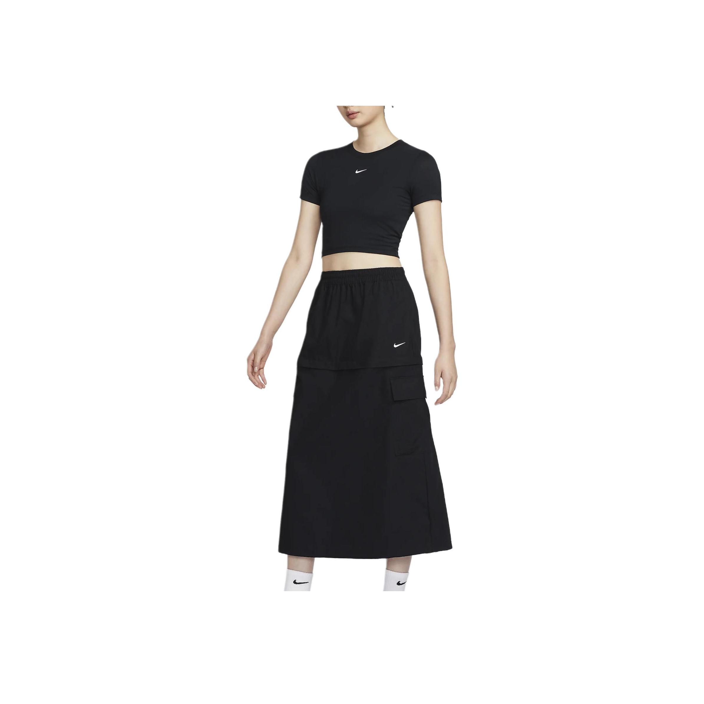

New Nike Sportswear Essential Women s Mid Rise Woven Cargo Midi Skirt Black FV7504-010 XS