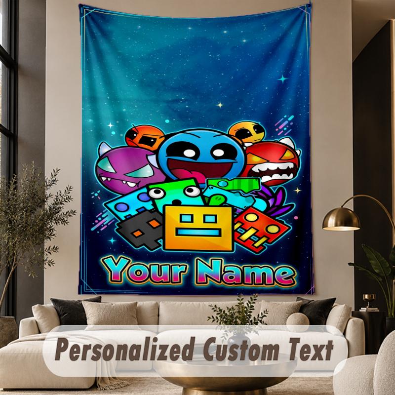 Custom Text Printed Tapestry Geometry Dash Pattern Large Wall Hanging Indoor Room Decor