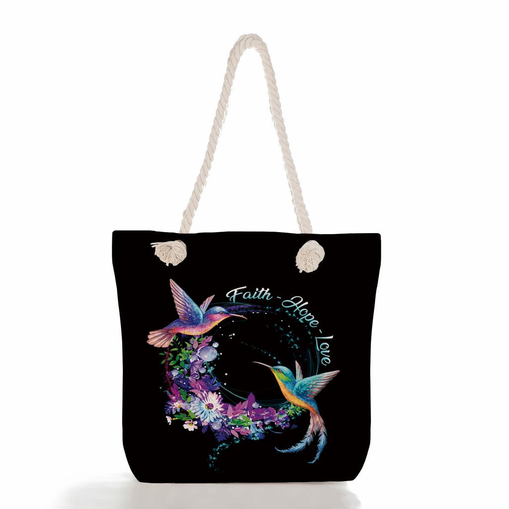 Multifunctional Butterfly Printed Thick Rope Shoulder Beach Bag Casual large capacity handbag 7614