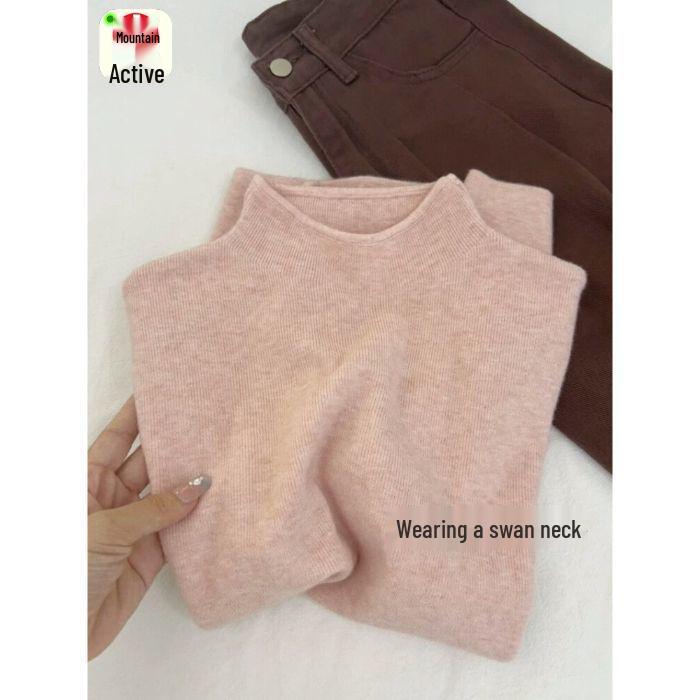 Super dívčí korejský svetr s polovičním rolákem - Stylový, měkký top s dlouhým rukávem