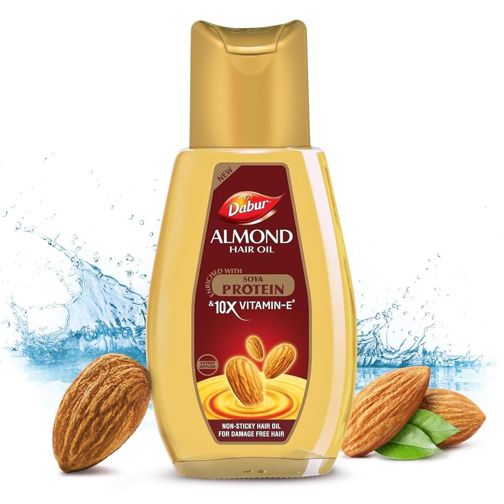 Dabur Almond Hair Oil 200ml With Vitamin E & Soya Protein For Strong, Smooth, Non-Sticky Nourished Hair Care