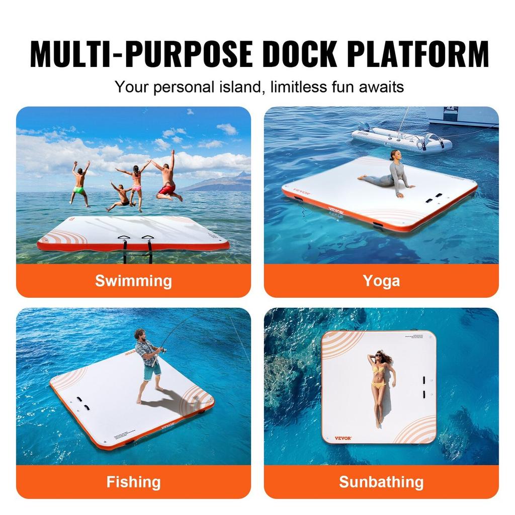 Inflatable Floating Dock 10x10FT Inflatable Dock Platform Mat with Ladder
