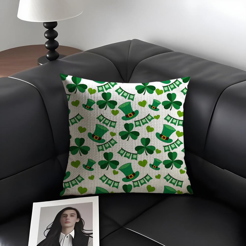 St Patricks Day Happy Cushion Cover Natural Linen Organic Fabric DoubleSided Printing Sofa Home Decor Gift Pillow Case