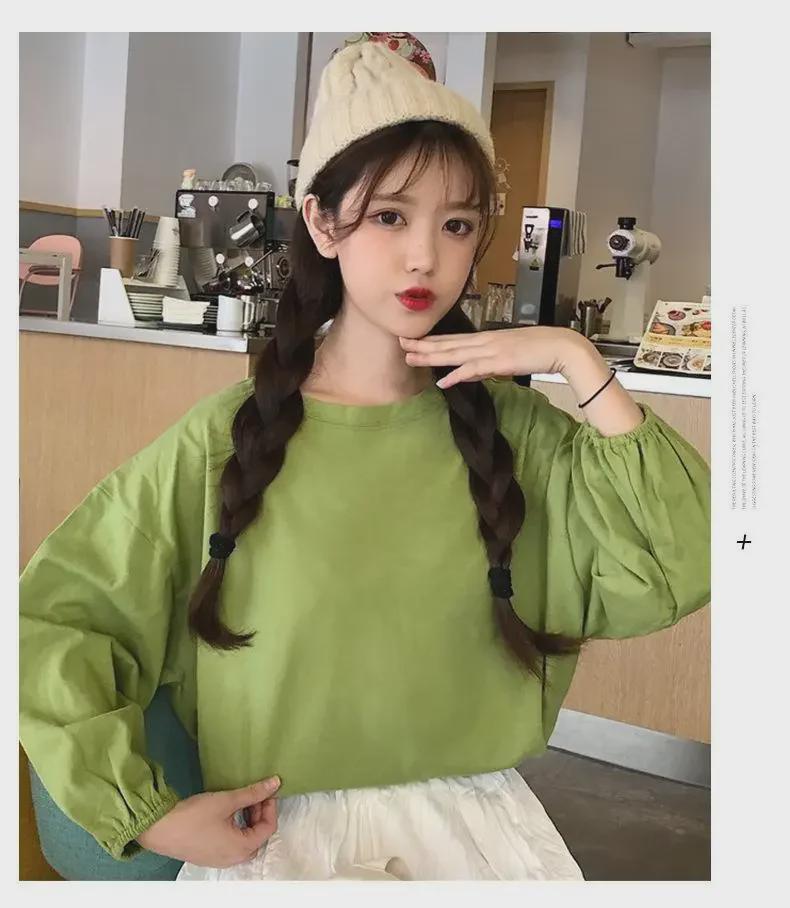 2025 neues Herbst-koreanisches Loose-Fit-Laternenärmel-Langarm-T-Shirt für Frauen
