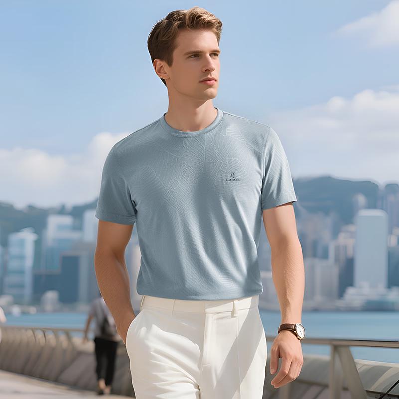 MONTAGUT Men's Silk Blend Ice Feel Short Sleeve T-Shirt