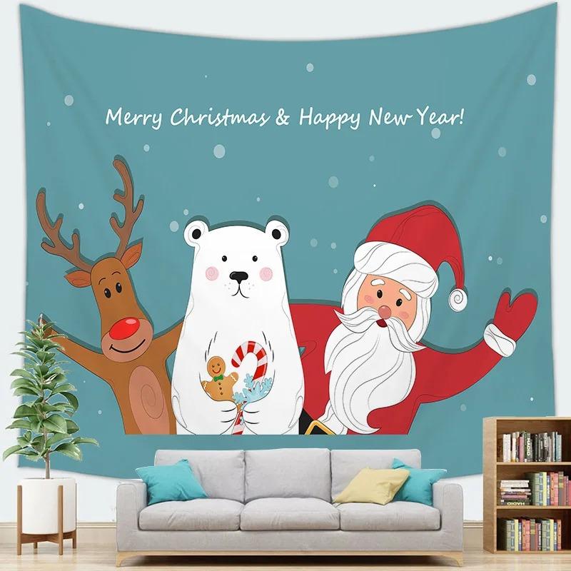 Cartoon Santa Claus Pattern Tapestry Home Bedroom Living Room Wall Decoration Christmas Theme Tapestry