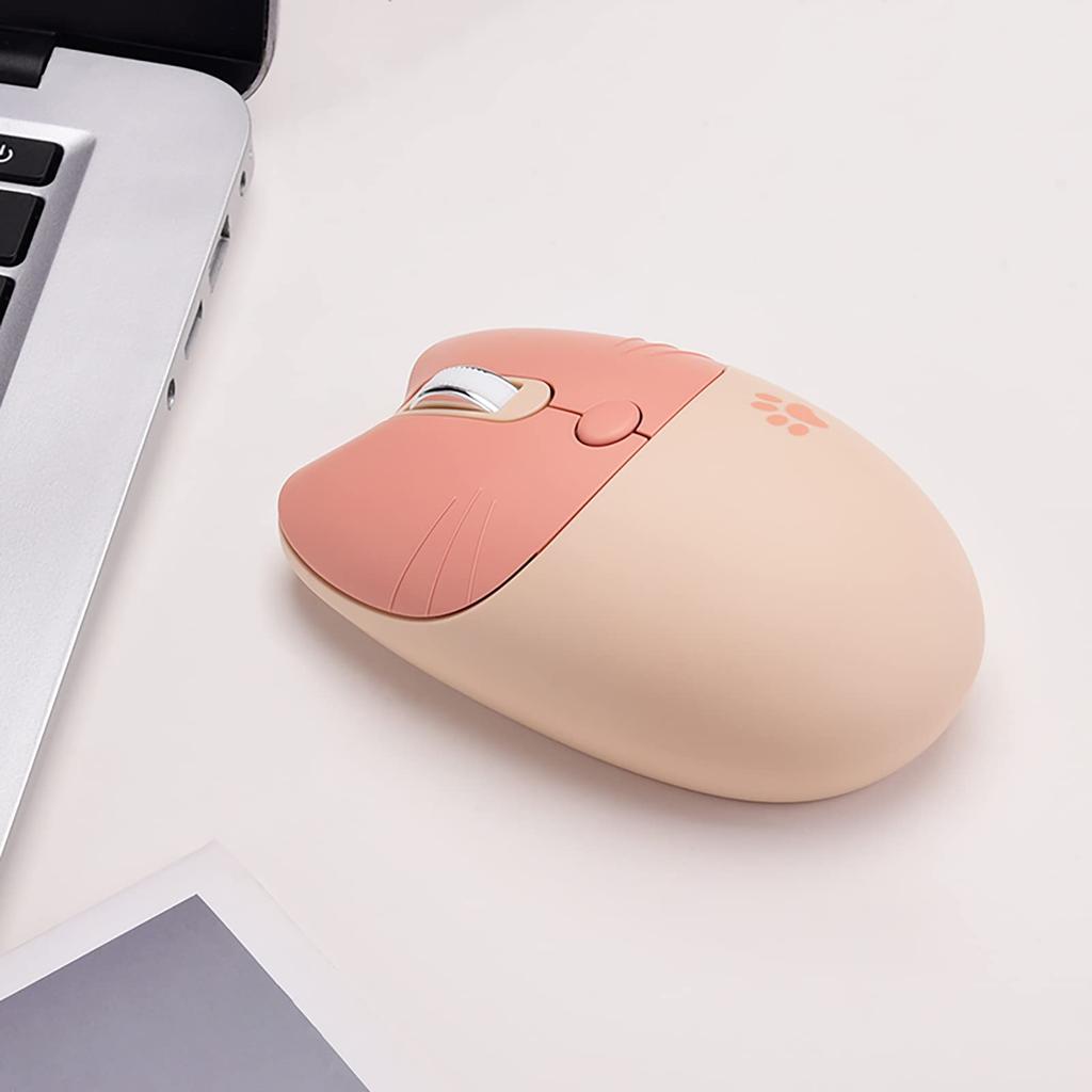 Cute Cat 2.4G USB Wireless Mouse for Women and Kids, Stylish, Colorful, Quiet, Compatible with PCs and Laptops (Milk Tea Cat)