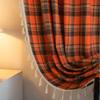 French Style Orange Checkered Cotton Linen Curtain Semi-Sheer Kitchen Dining Bay Window