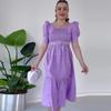 2024 Summer Women's Square Neck Puff Sleeve Polka Dot Cinched Waist Long Dress