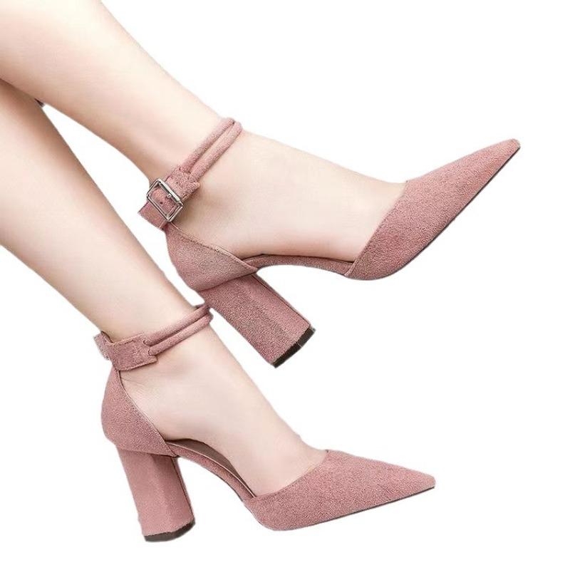 

Новые женские сандалии с острым носком, с мелким вырезом, на толстом каблуке, туфли-лодочки, туфли на высоком каблуке с открытым плечом 40