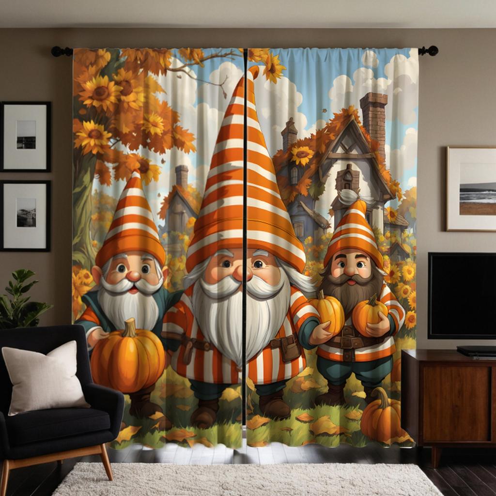 2pcs HD Country Thanksgiving Senior Cabin Sunflower Garden Curtain Yellow Tie Digital Printed Curtain Home Decor Style Decora