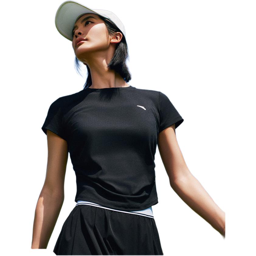 Anta Training Series Solid Color Breathable Versatile Short Sleeve T-Shirt Women T-Shirts Black 962527106-3