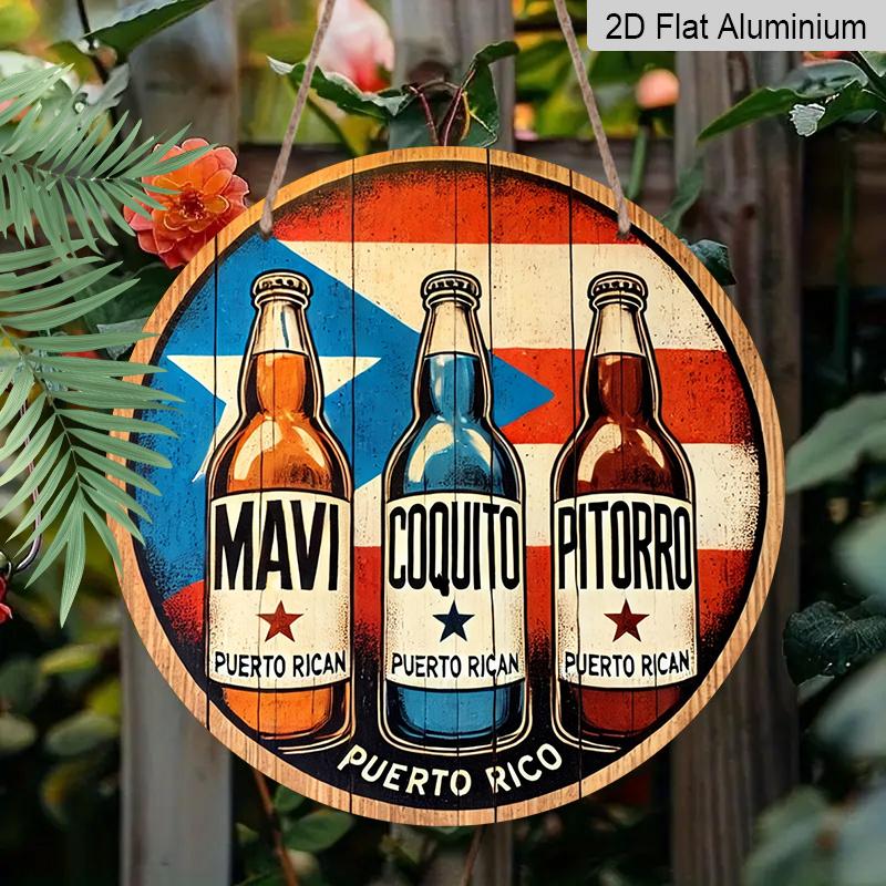 2D Flat, 1pc Round Aluminum Puerto Rican Drinks Sign, Suitable for Hanging Art in a Garage, Farmhouse, Shop, Porch, Living Room, Bedroom, Garden