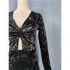 Export Single H Home Sexy V-neck Slim Fit Slim Looking Knot Velvet Autumn New Arrival Long Sleeves Fashion All-Matching Dress Women
